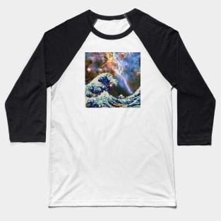 The Great Wave - Hokusai - Pixel Galaxy Baseball T-Shirt